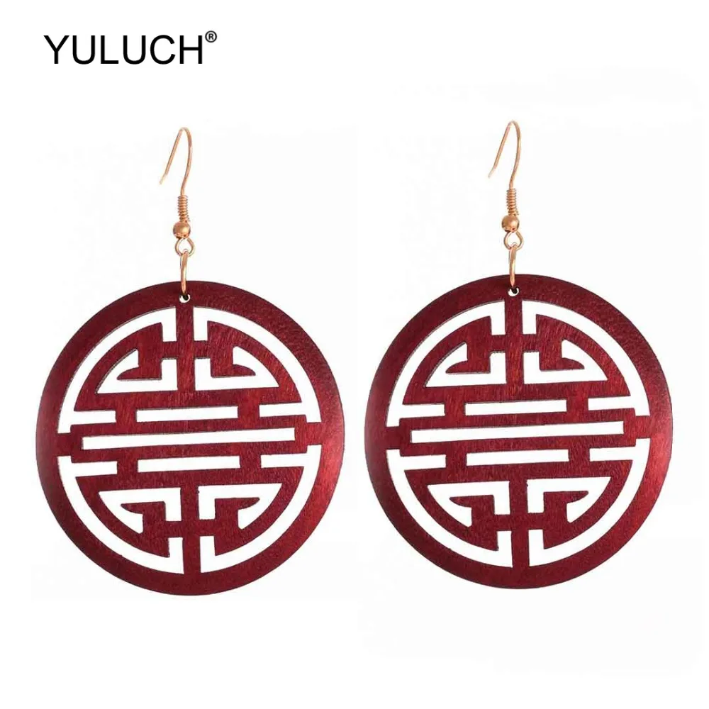 YULUCH 2019 5 цветов круглые деревянные полые этнические Винтажные висячие серьги