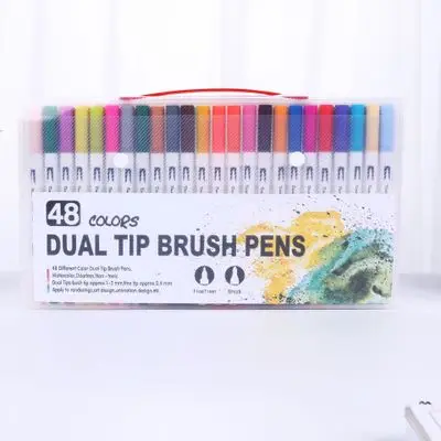 48 Colors 100 шт цветные ручки-маркеры с двойным наконечником, отличный тонкий карандаш для рисования, акварельная ручка для Bullet Journal Manga, каллиграфия - Цвет: 48 Colors