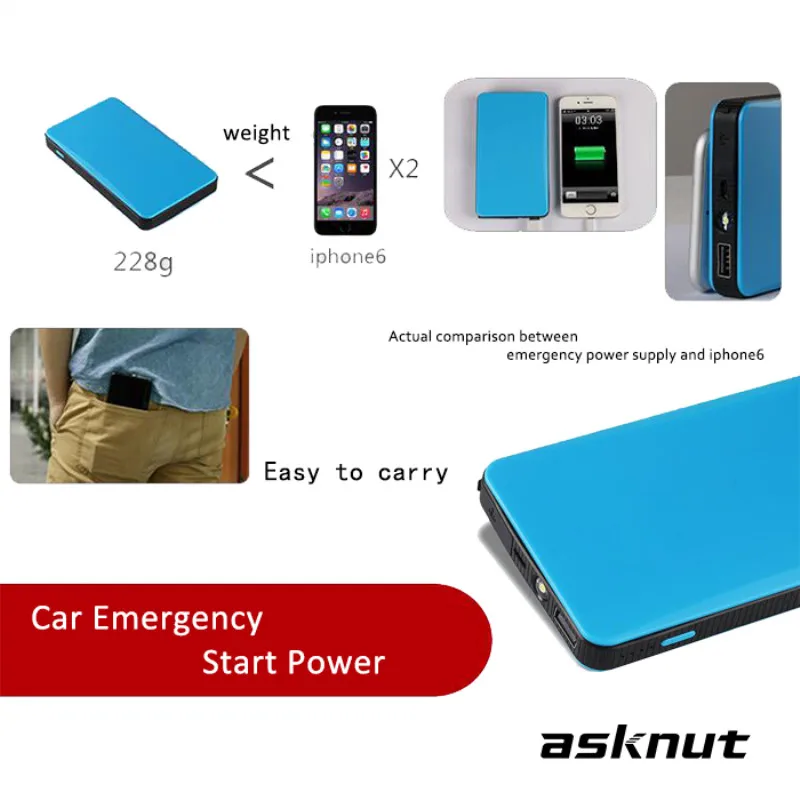Asknut car jump starter 12000mAh portable power bank battery 12v Multi-Function Emergency LED | Электроника
