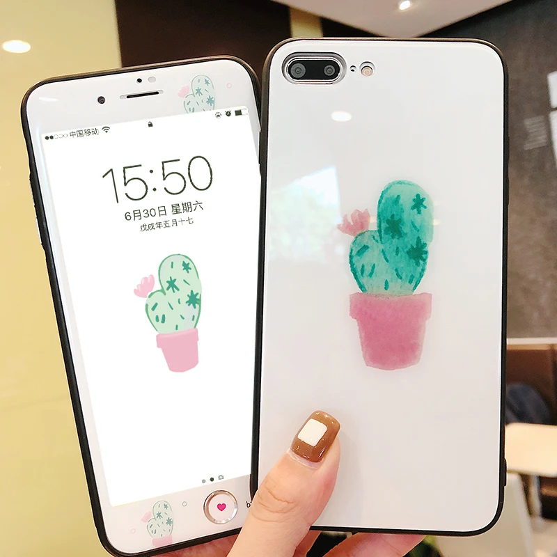 Стеклянный чехол-накладка Cactus для iPhone 8 plus + Переднее закаленное стекло 6 6S чехол
