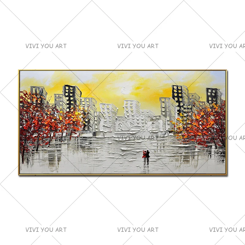 

Artist Hand-painted High Quality Modern Abstract colorful trees and black city Oil Painting on Canvas for Living Room Decoration