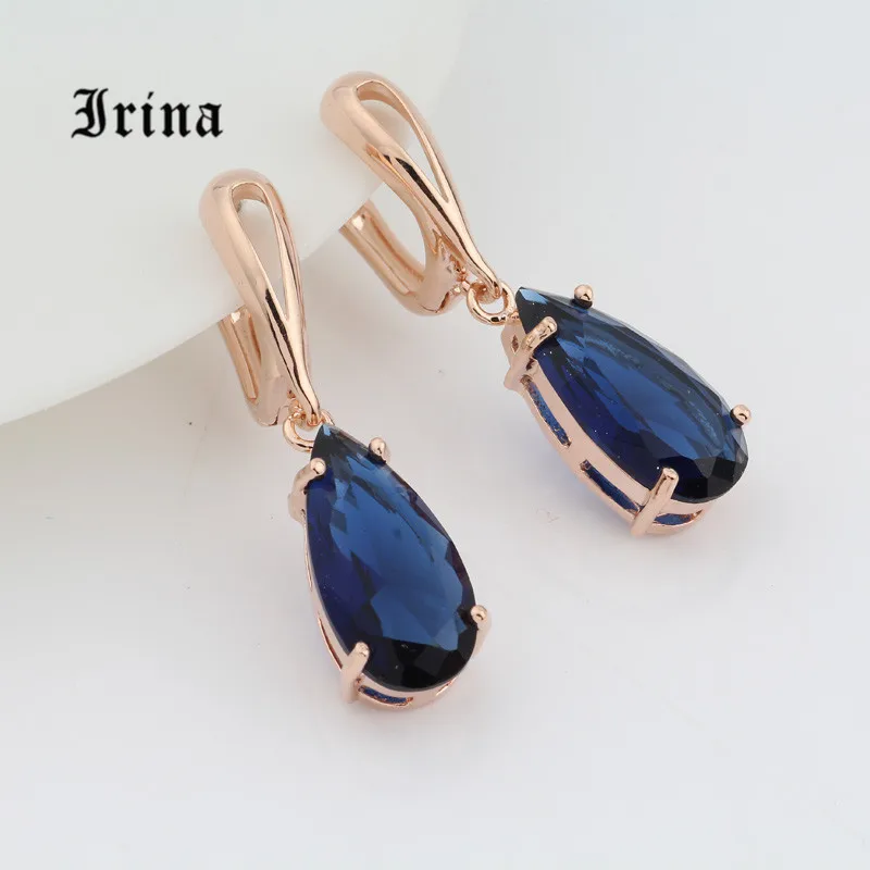 Blue Irina, свадебные украшения, большие серьги с кубическим цирконием для женщин, модные серьги с кристаллами, 7 цветов, вечерние, подарок - Окраска металла: Blue