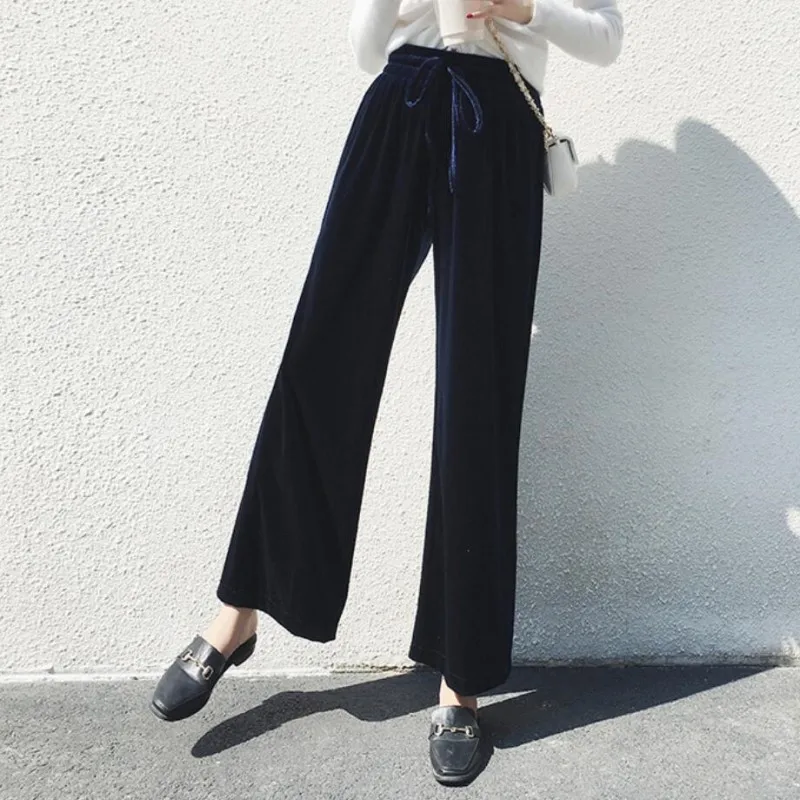 Длинные штаны для девочек с эластичной резинкой на талии бархатные широкие