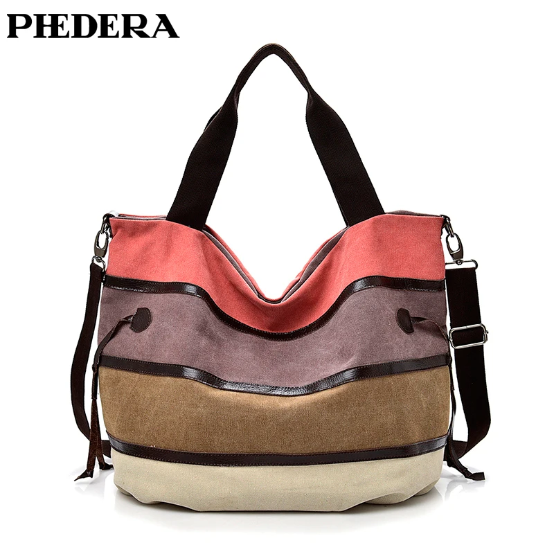 Женская Холщовая Сумка через плечо PHEDERA разноцветная розовая и Синяя сумочка в