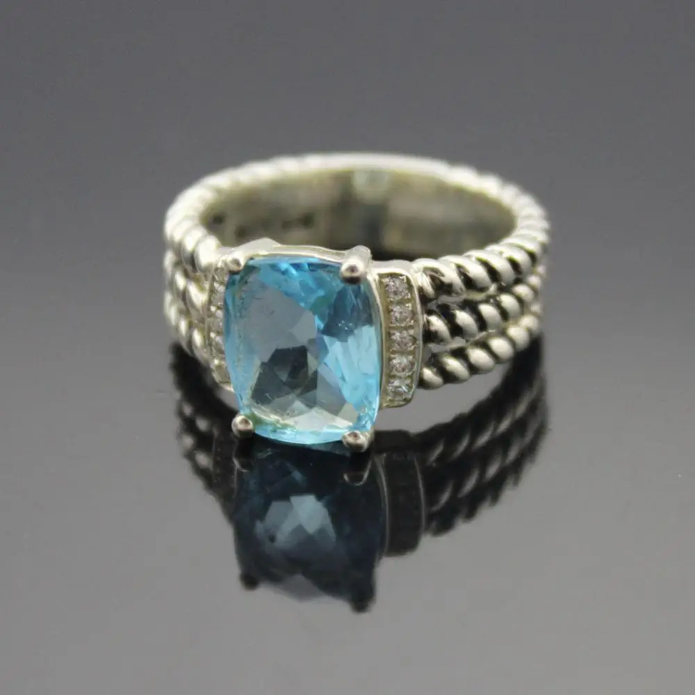 Blue Topaz Кольцо из чистого серебра 925 пробы, 10x8 мм, миниатюрное кольцо с аметистом, морганитом, прасиолитом, голубым топазом, Женское кольцо Gemston - Цвет камня: Blue Topaz