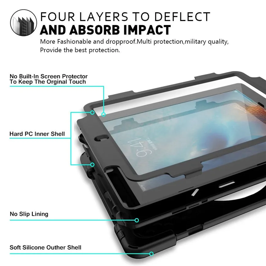 For iPad 2 3 4 hand strap case 360 degrees rotable Handle Stand Hard Kickstand Layer Case Cover Skin With Strap shoulder+film | Компьютеры