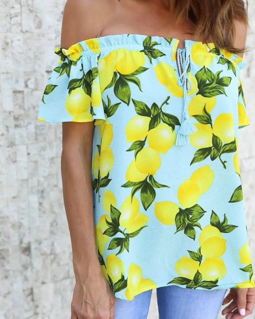 

2020 ITFABS Newest Womens Off-Shoulder Casual Chiffon Floral T-Shirt Ladies Summer Hot Slash Neck Tops Fresh Style Shirt