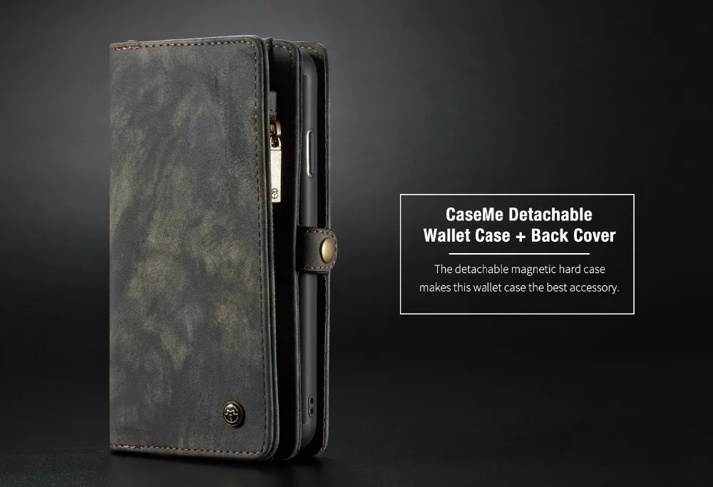 Detachable Magnetic Zipper Leather Card Slots Wallet Cover Case For iphone X XS MAX XR 6 7 8 6S Plus Fur Flip Stand Protect Cape