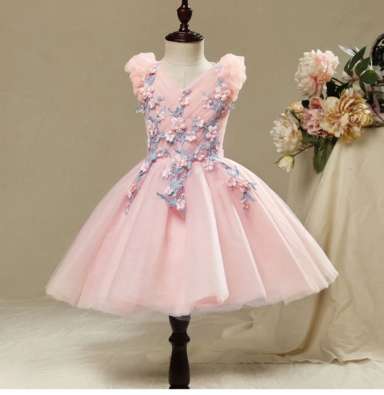 Elegant Tulle Girls Wedding Dress Flower Girl Princess Party Pageant Formal Gown Pink Lace Kids First Communion Dresses | Детская одежда