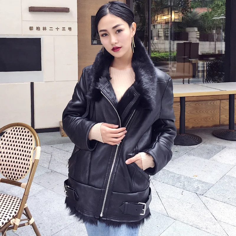 OFTBUY 2019 пальто с натуральным мехом зимняя куртка женская из натуральной кожи