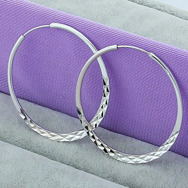

Trendy Jewelry 925 Sterling Silver 50MM Round Hoop Earrings For Women 925 Jewelry Wedding Accessories