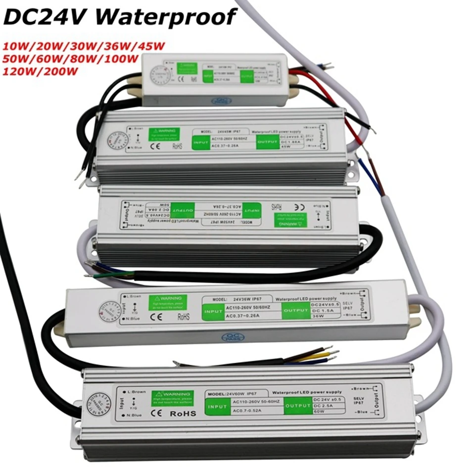 AC110V 220 V постоянного тока до DC24V IP67 Водонепроницаемый Светодиодный драйвер