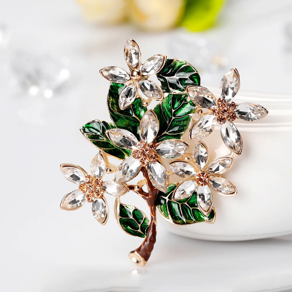 K гаджетов зеленый лист Брошь Винтаж эмаль броши Bijoux FlowerAustrian Кристалл Хиджаб