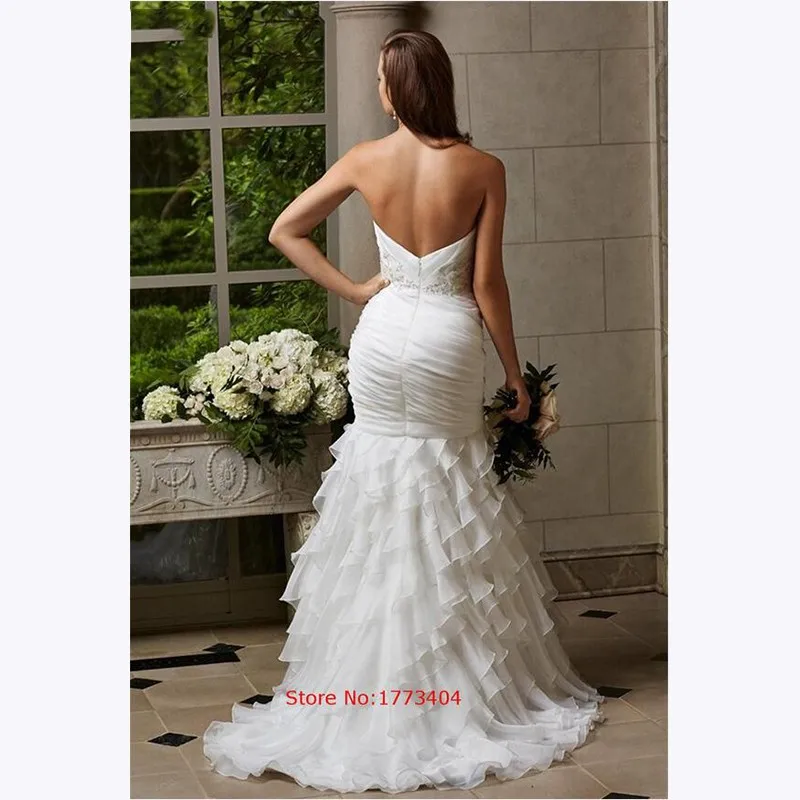 2016 Sexy Милая Органзы Многоуровневое Русалка Свадебные Платья Аппликации Складки