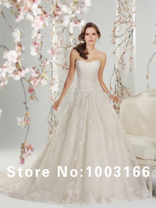 Hot Sale 2013 Modest Sexy A Line Strapless Sweetheart Lace Corset Back Court Train Wedding Dresses | Свадьбы и торжества