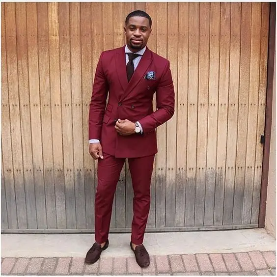 

Latest Coat Pant Designs Burgundy Double Breasted Tuxedo Skinny Men Suit Slim Fit 2 Piece Prom Suits Custom Groom Blazer Ternos