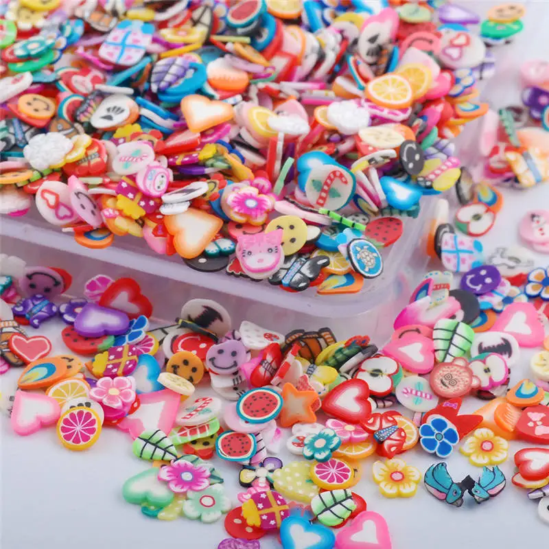 Оптовые цены 10000 шт./пакет ногтей 3d Fimo/фрукты/животное Fower Ломтики Полимерная глина набор гелевых ногтей украшения советы Аксессуары - Цвет: Mixed shape