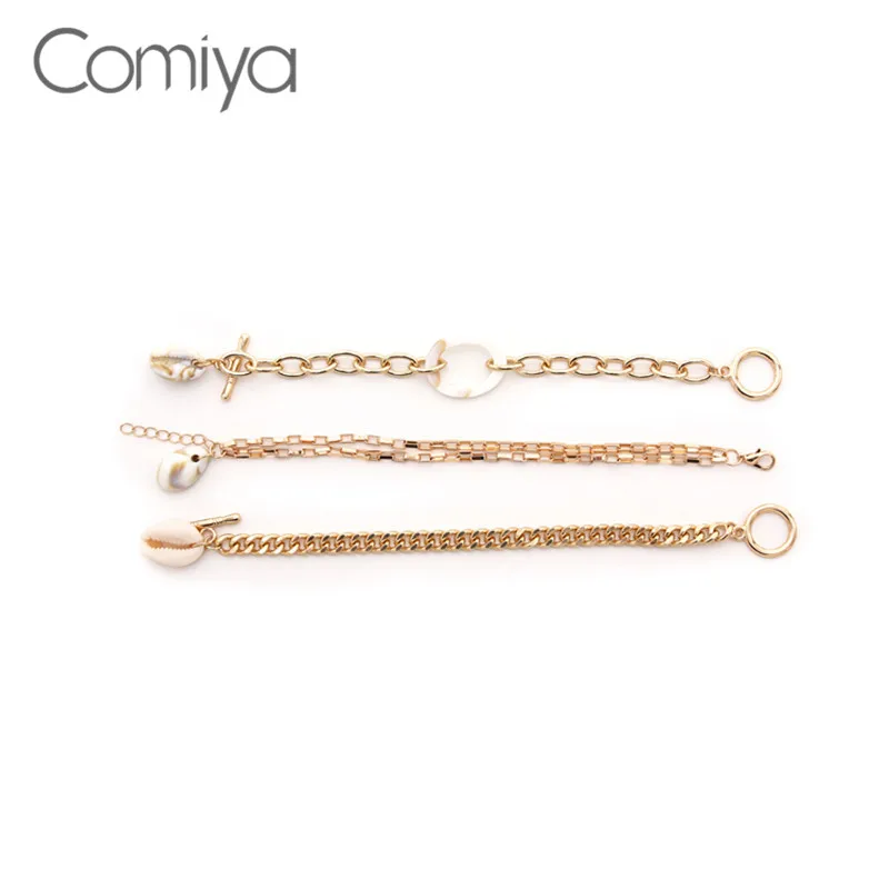 Браслеты Comiya золотого цвета для женщин, Pulseira Feminina, подвеска в виде ракушки, цинковый сплав, простой Индивидуальный Женский браслет, бижутерия