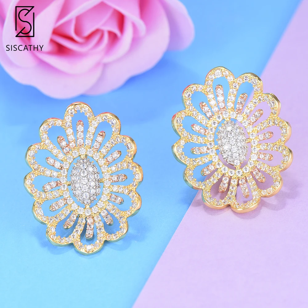 Siscathy AAA Cubic Zirconia Earrings New Fashion Women Statement Stud Hollow CZ Dubai Party Jewelry Accessories | Украшения и