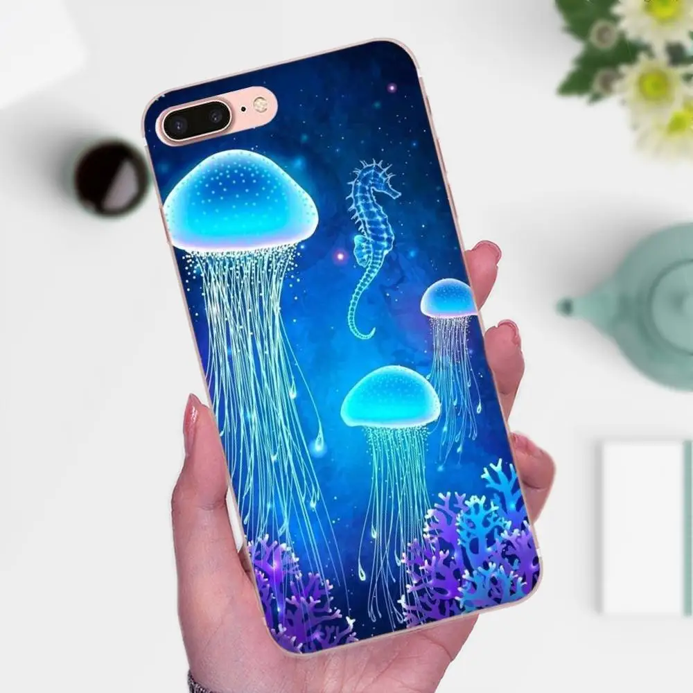 Синие медузы в море Красочные Для Huawei P7 Honor 4C 5A 5C 5X 6 6C 6A 6X 7 7X 8 9 V8 V10 Y3II Y5II Y6II G8 Play Lite |