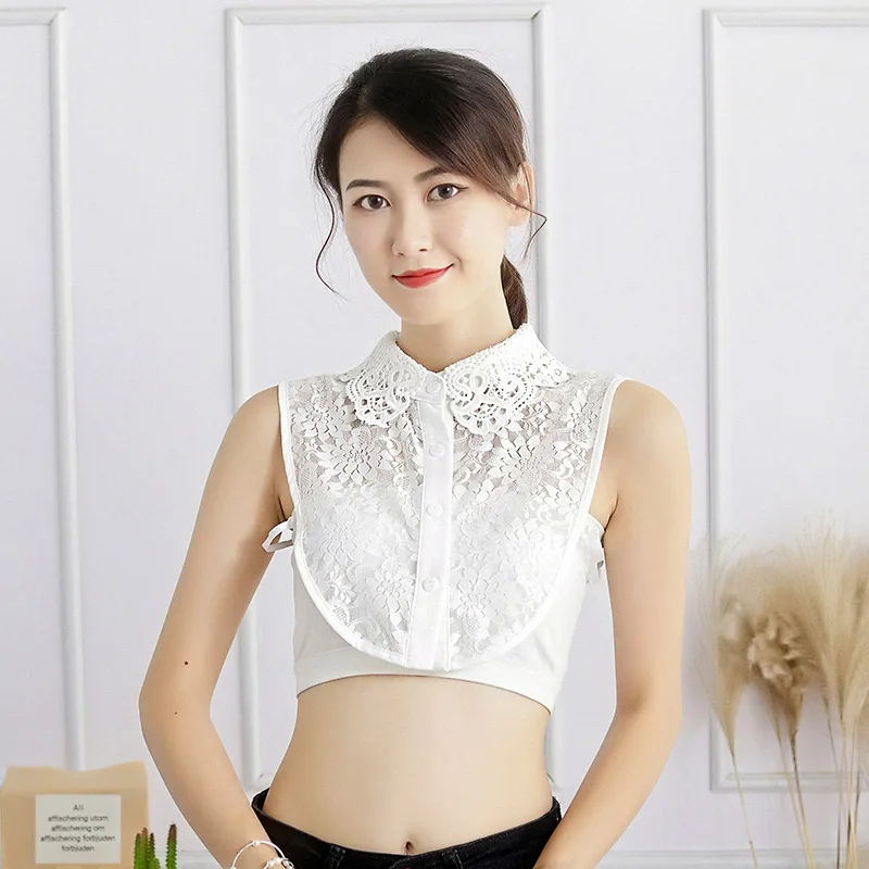 

2018 New Arrival White Lace Women Detachable Hollow Lace Lapel Fake Collar False Blouse Clothing Accessories LXH