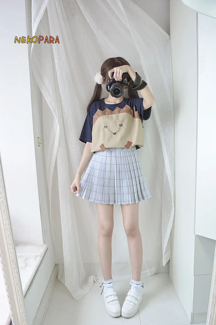 Оплаченные чеки летние женские в японском стиле трапециевидной формы мини плиссированная юбка розовый и небесно-голубой и бежевый