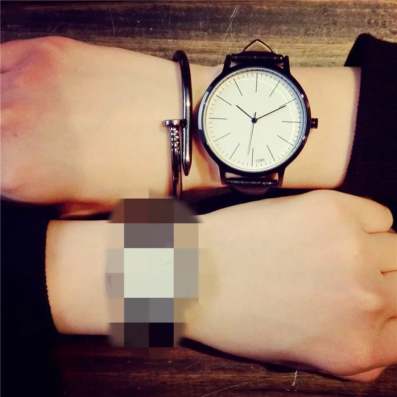 Big Dial White Ретро Натуральная кожа корейский мода простой trend мужские и женские часы студентов кварц-часы люксовый бренд любителей смотреть КОЛЬ СААТ - Цвет: Big Dial White