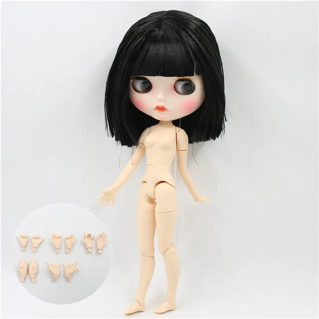 doll with hand A Ледяная фабрика blyth кукла 1/6 bjd белая кожа сустава тела короткие черные волосы, новое матовое лицо резные губы с бровями, кукла с ушами - Цвет: doll with hand A