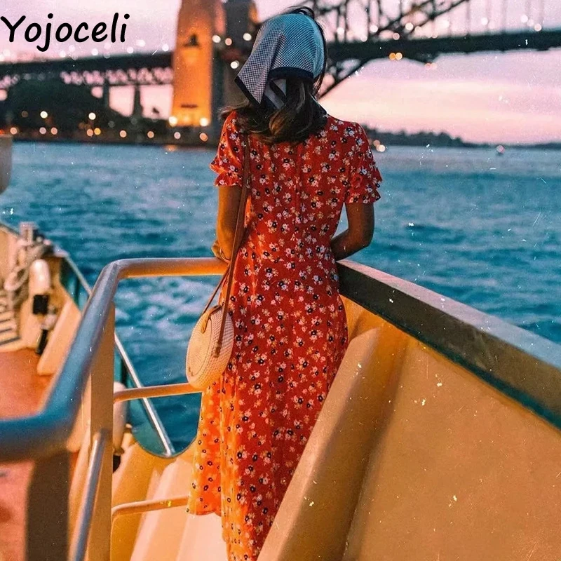 Yojoceli длинное платье с глубоким v-образным вырезом и цветочным принтом женское