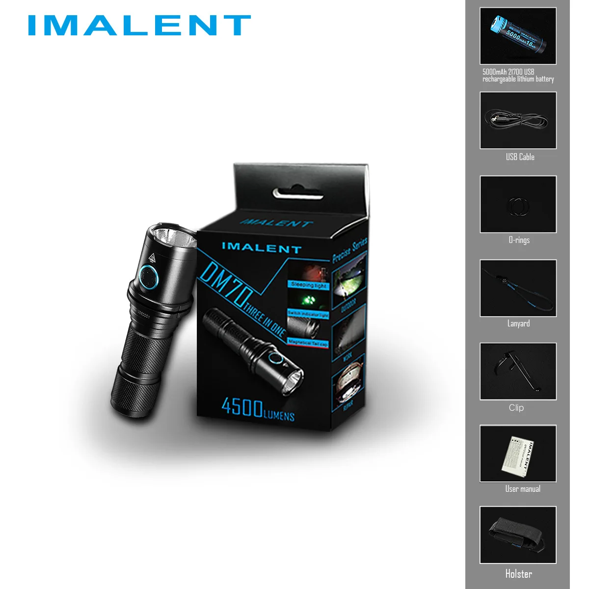 IMALENT DM70 перезаряжаемый фонарик мощный 4500 люмен светодиодный портативный Cree XHP70.2 с