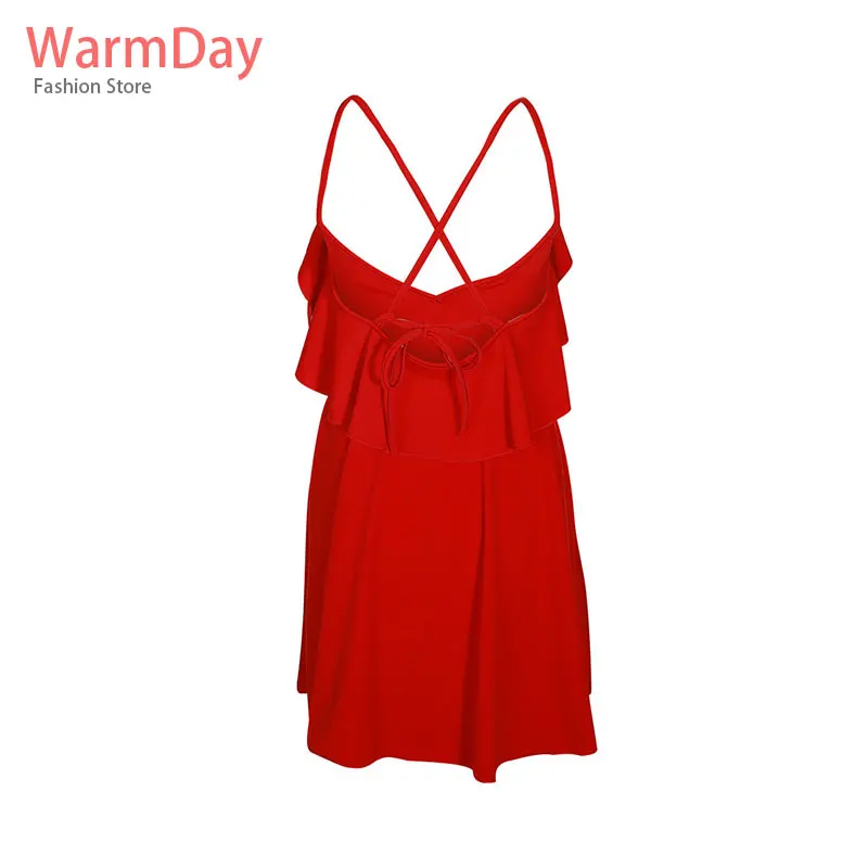 Warmday 2019 летнее платье женское Элегантное повседневное красное с оборками и