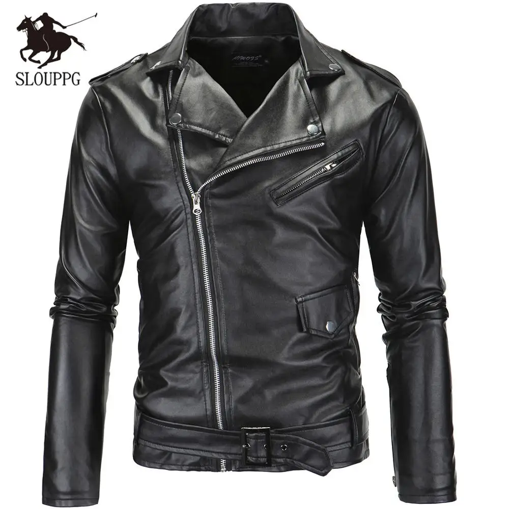 Весенне осенняя мотоциклетная кожаная куртка мужская приталенная из