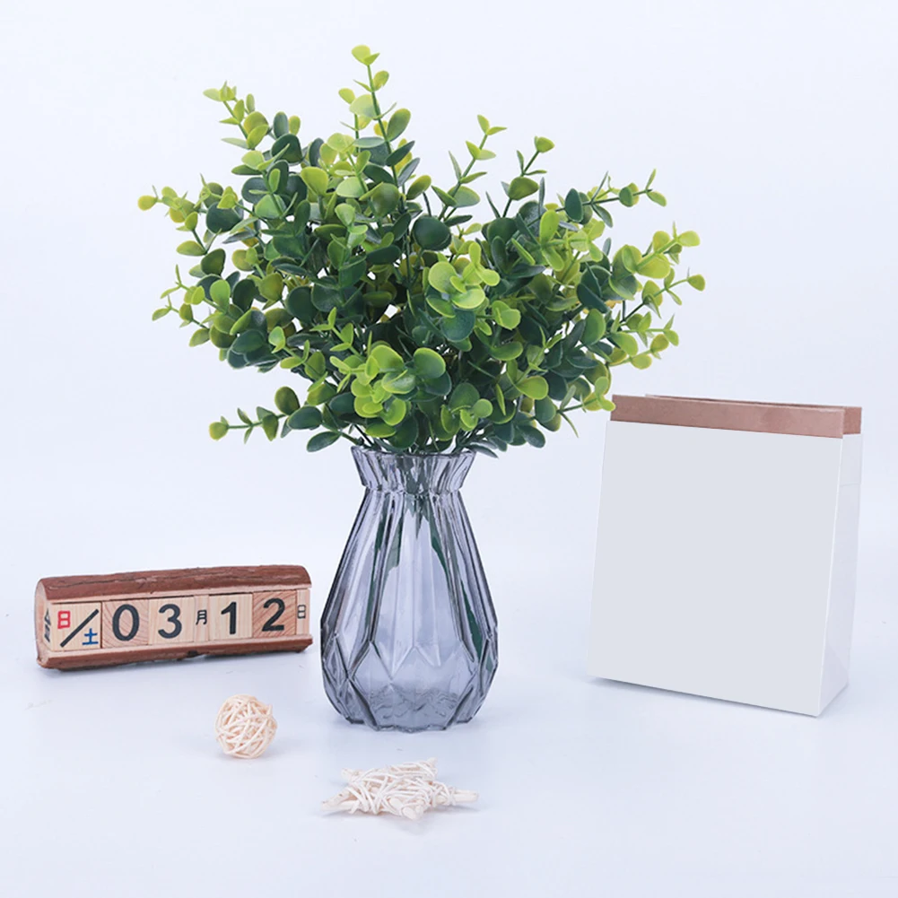 7Pcs artificial plant leaf plastic eucalyptus inserted potted flowers decorative green plants | Дом и сад