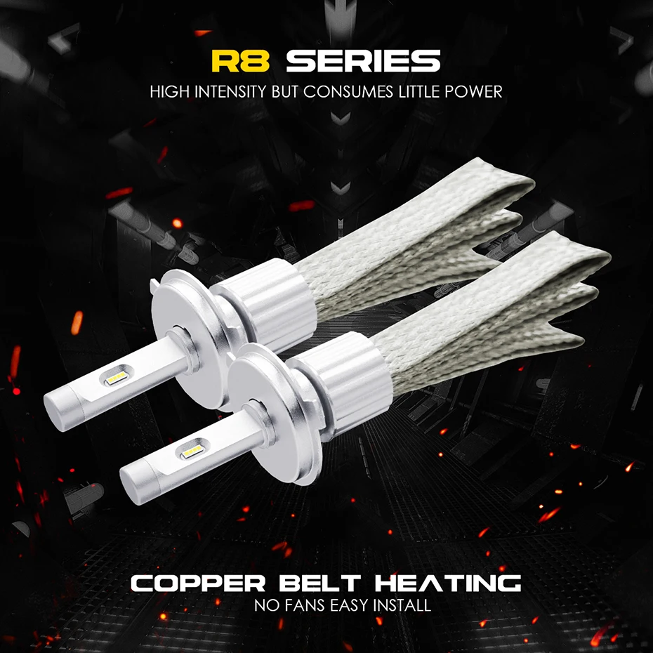 R8S XHP-70 чип фар автомобиля Kit H1 H3 H4 H7 H9 H11 9004 HB1 9005 HB3 9006 HB4 автомобилей фары Противотуманные огни белый Медь ремень