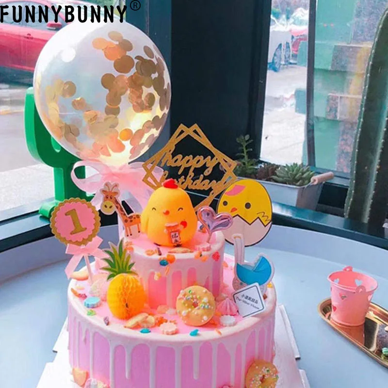 FUNNYBUNNY красочные шары с золотыми Конфетти украшения торта Топпер отлично