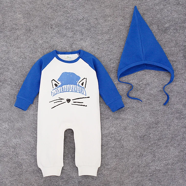 2016 детская одежда комбинезон + шляпа детские цельный новорожденных комбинезоны с