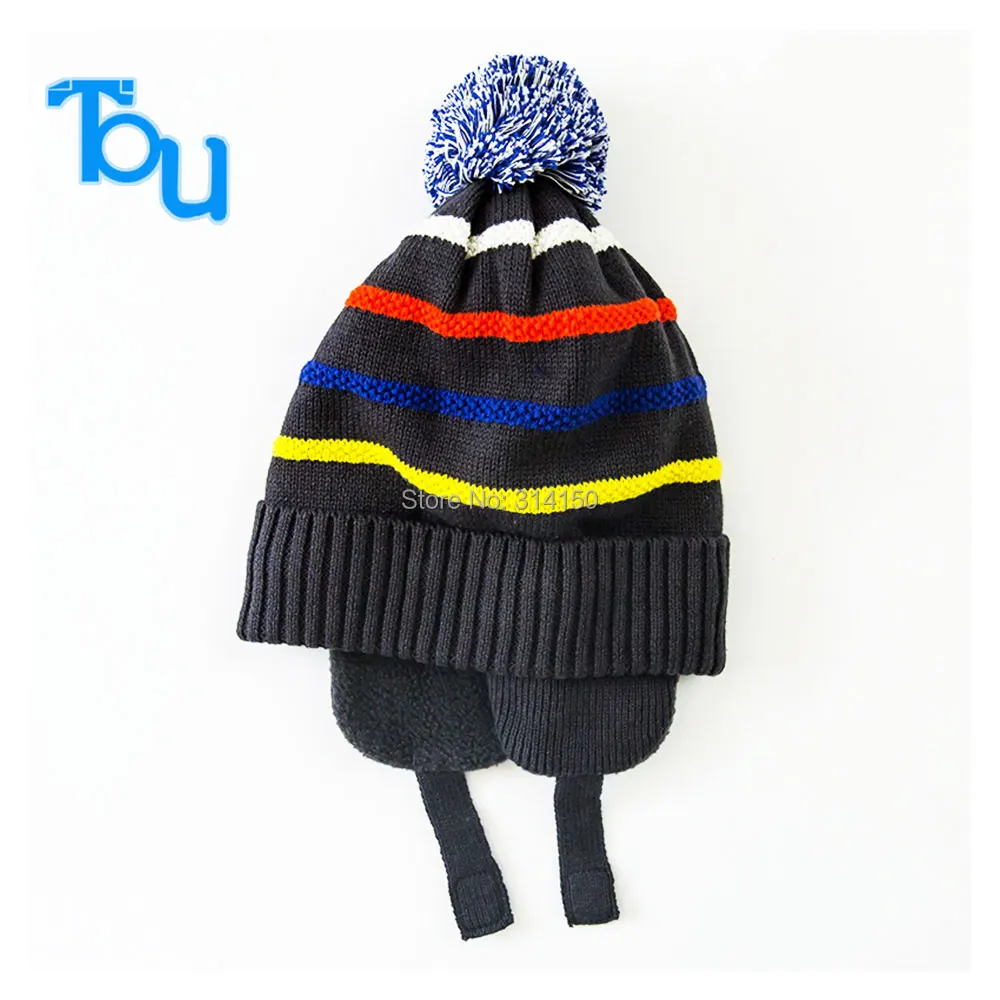 Теплый трикотажный детский шапочка со стильными полосками для мальчиков на зиму - 1 шт. Бесплатная доставка.