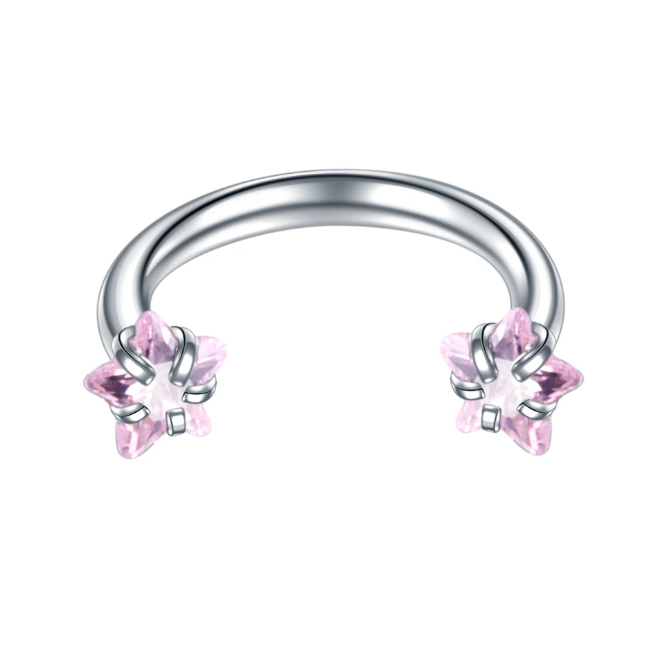 pink star gem 1 шт. 316L хирургический стальной Нос Кольца Пирсинг Ноздря с внутренней резьбой с принтами звезд и круглый самоцвет пирсинг для пупка серьги для ушного хряща ювелирные изделия - Окраска металла: pink star gem