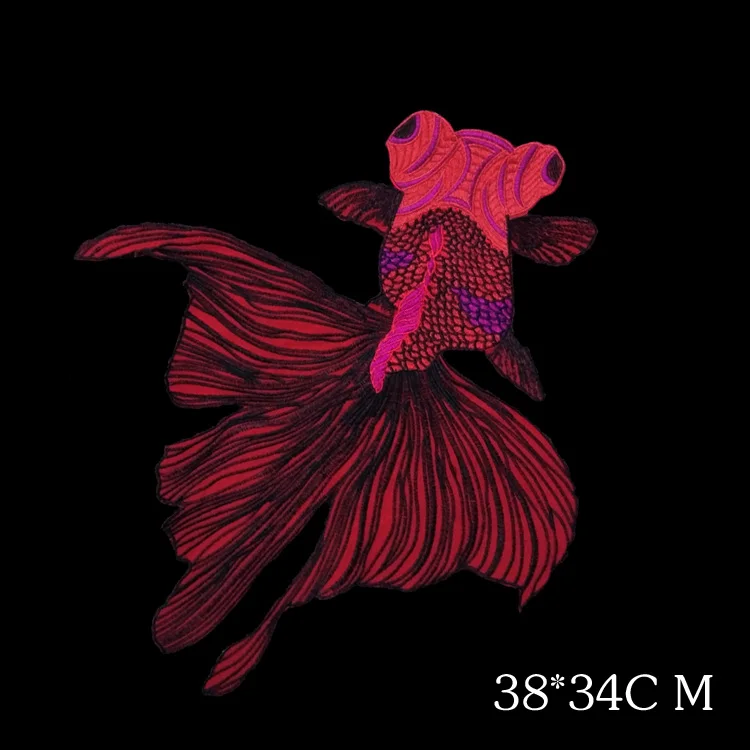 Большая вышивка нашивка в виде Красной золотой рыбки аппликация аксессуары