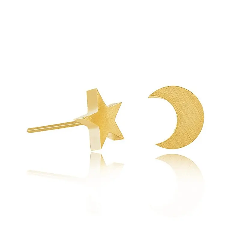 Dainty Asymmetrical Crescent Moon And Star Stud Earrings Women Celestial Mismatched Mini Studs Boho Minimalist Mothers Day Gift | Украшения