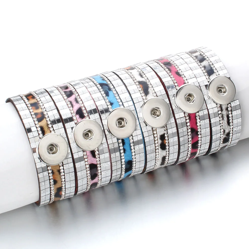 

Новый богемный Леопардовый бриллиантовый браслет подходит для 18 мм ювелирных изделий с кнопками кожаный браслет для женщин и мужчин ювелир...