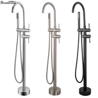 shamanda bath solid brass chrome nickel brushed black bathtub floor stand faucet mixer tap 360 rotation spout with handshower