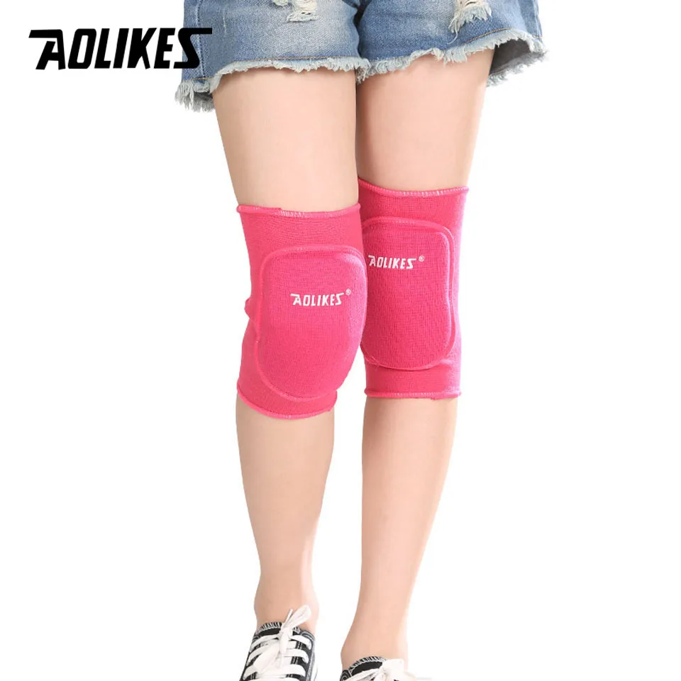 Rose red AOLIKES/1 пара, Детские губки для поддержки колена, для танцев, волейбола, тенниса, наколенники для спортивного зала, наколенники для детей, защита колена - Цвет: Rose red
