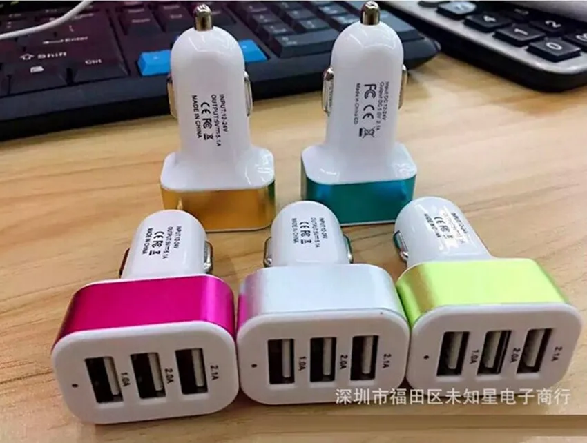 500pcs/lot aluminum alloy Universal 3 USB Port 5.1A usb Car Charger power adapter DC12V 24V for iPhone 5 6 6s 7 ipad samsung s6 | Мобильные