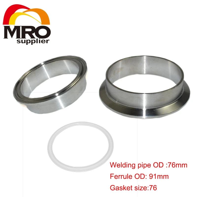 

High Quality 2Pcs 76mm 3" Weld on Ferrule Sanitary Stainless Steel SS304 Pipe Fittings + 1 Pcs Silicone Gasket SWG-76