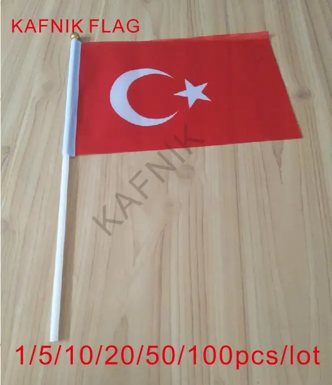 

KAFNIK ,10/20/50/100pcs Turkey Fabric Flags 14*21CM with Plastic Hand Held
