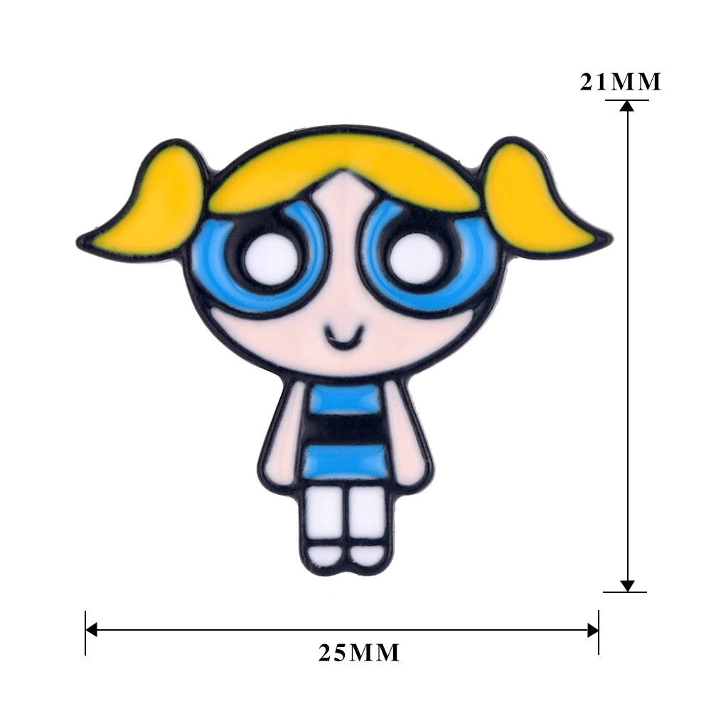 Металлическая эмалированная брошка Powerpuff для девочек с синими мультяшными