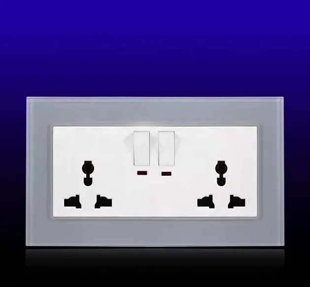 Free Shipping UK Double 13A 146mm universal socket with switch combo sockets Tempered Glass frame 4MM | Обустройство дома