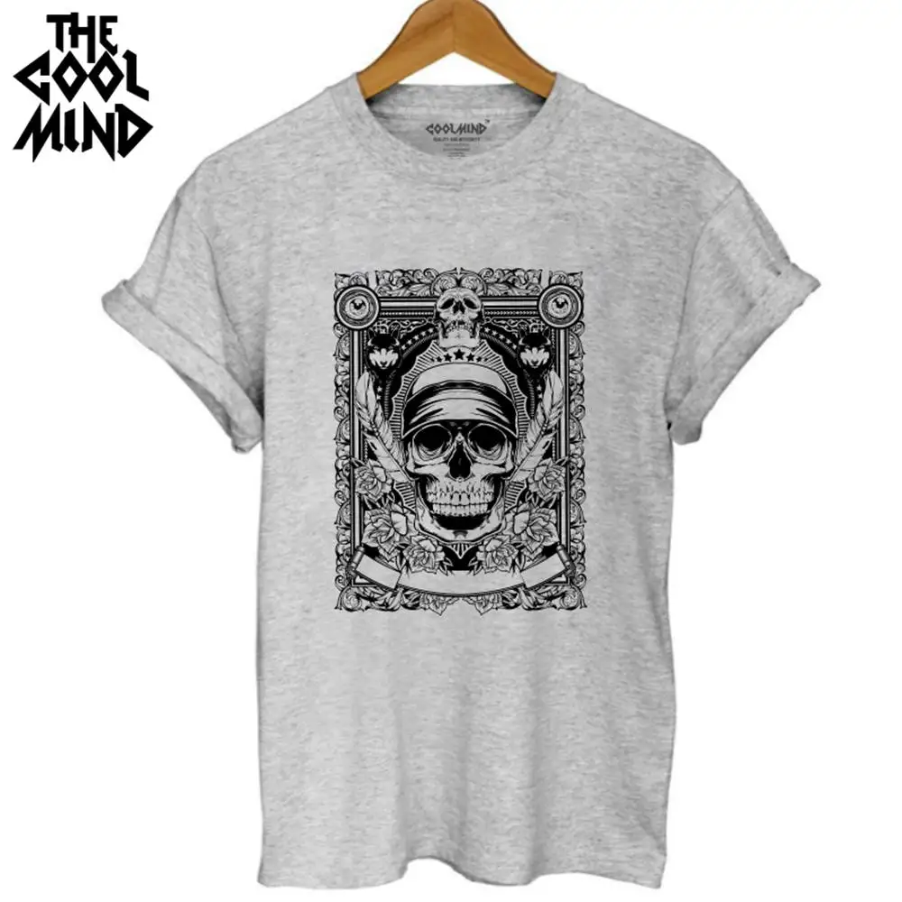 GREY COOLMIND SK0220B хлопок Повседневная Свободная Женская футболка с принтом черепа с коротким рукавом и круглым вырезом классная женская футболка - Цвет: GREY