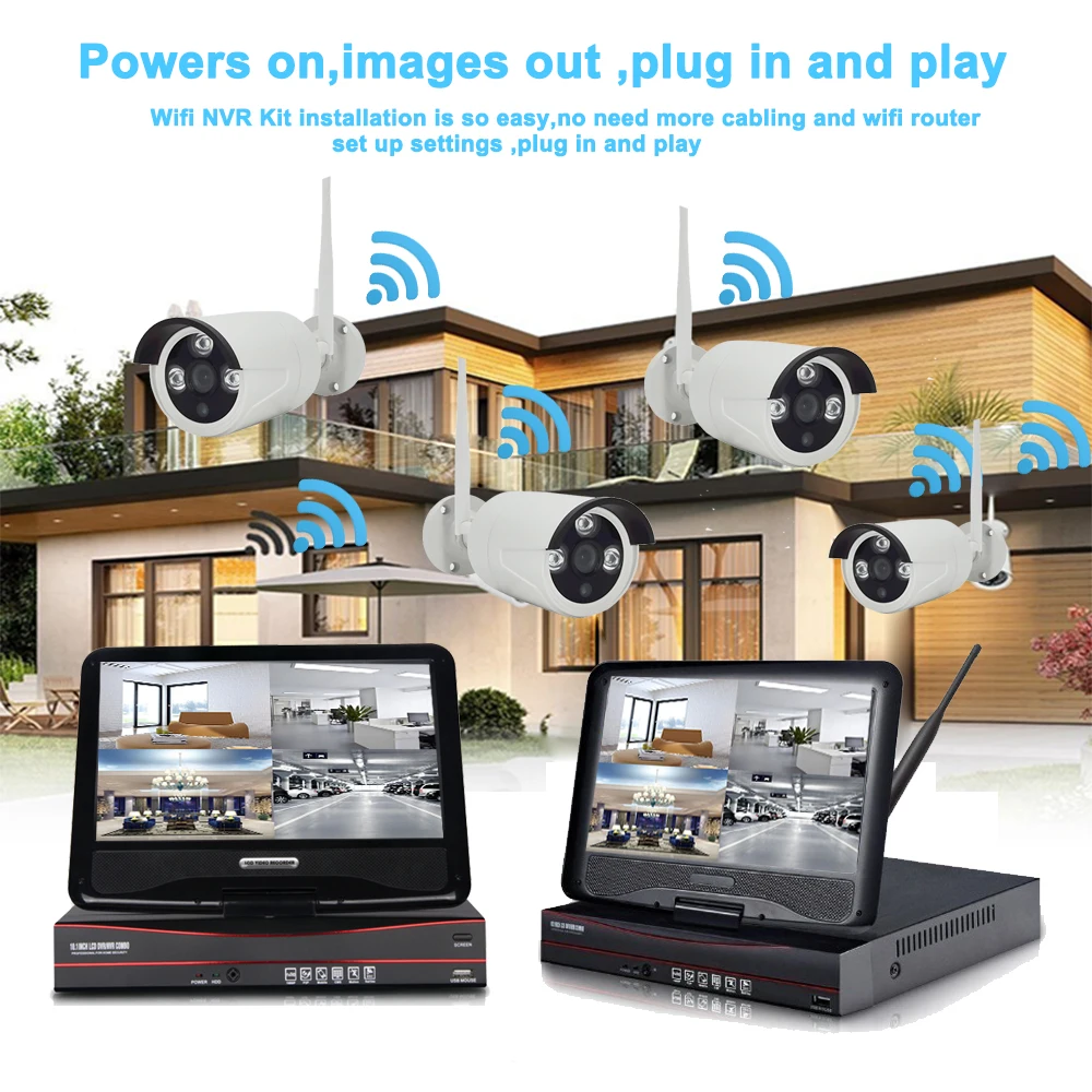 

10 inch LCD Audio 4CH Wireless CCTV System 1080P 2MP NVR IP IR-CUT Outdoor CCTV Camera IP Security System Video Surveillance Kit